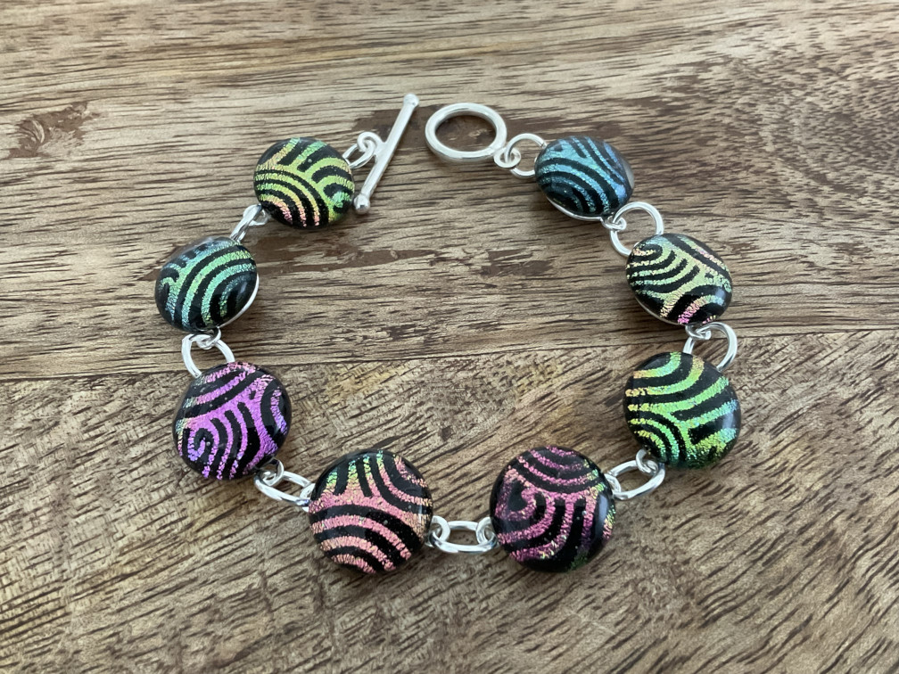 Rainbow Shimmer Dichroic Fused Glass Bracelet